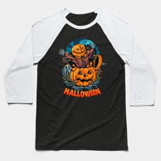 Scary Halloween Pumpkin Design Baseball T-Shirt